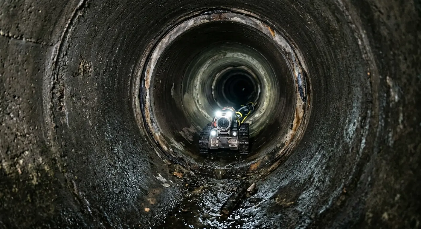 Robotic sewer camera inspecting pipe interior for Sewer Line Cleaning in Sharon